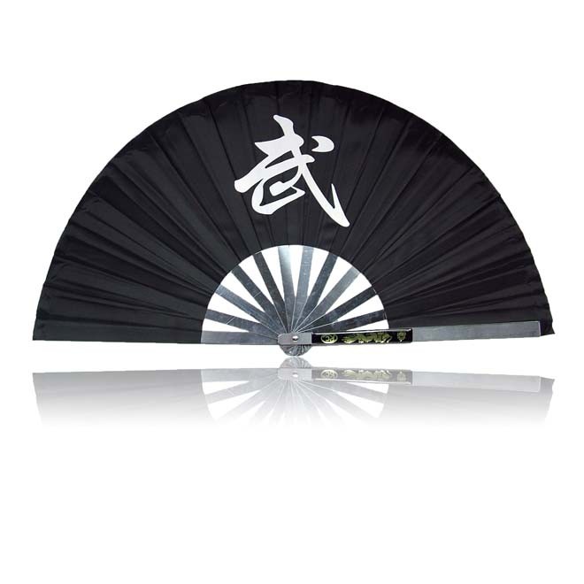 Kung Fu Fächer, schwarz mit Budo Zeichen