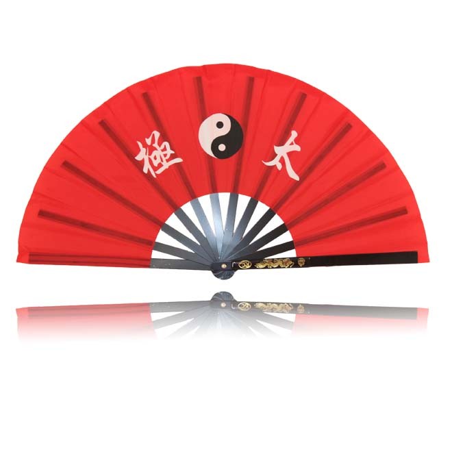 Kung Fu Fächer, rot mit Tai Chi Zeichen Aluminium